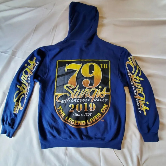 STURGIS MOTORCYCLE RALLY 2019 Blue ZIP UP MEN'S HOODIE 79th Black Hill's LARGE - Picture 12 of 16